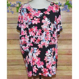 Liz Claiborne Career Women's Pink Floral Short Sleeve Blouse Top Plus Size 3X Fa